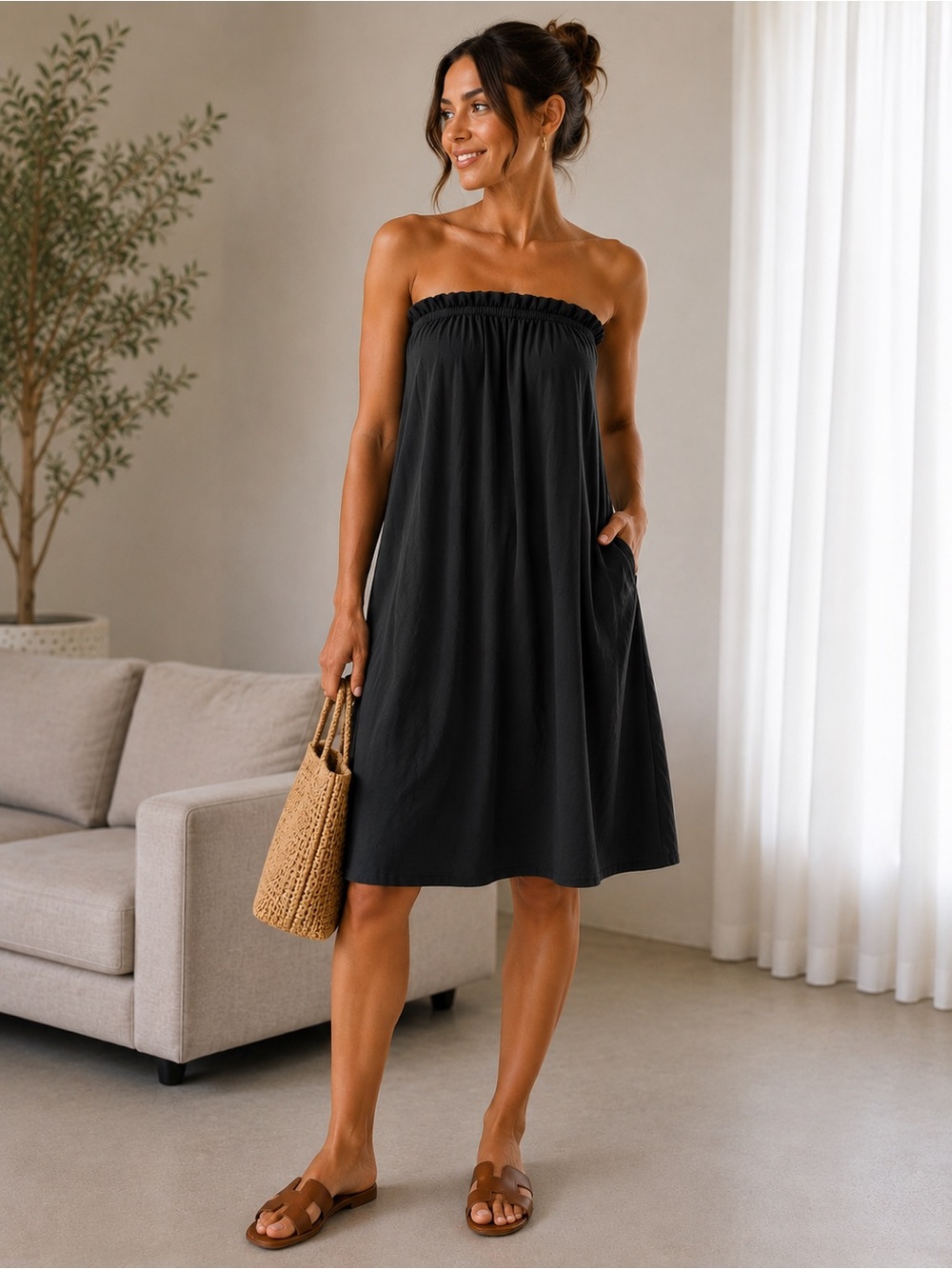 Strapless Black Summer Dress